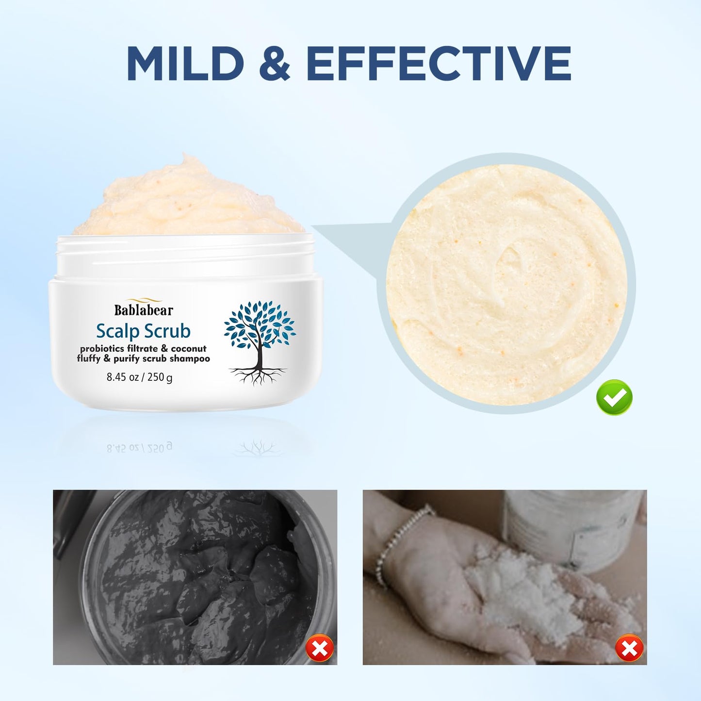 Bablabear Scalp Exfoliator Scrub,Itchy Scalp Treatment for Dandruff, No Sulfate Hair Scrub To Soothe a Dry, Flaky,Scalp,Removes Buildup,Clarifying Shampoo With Scrubber