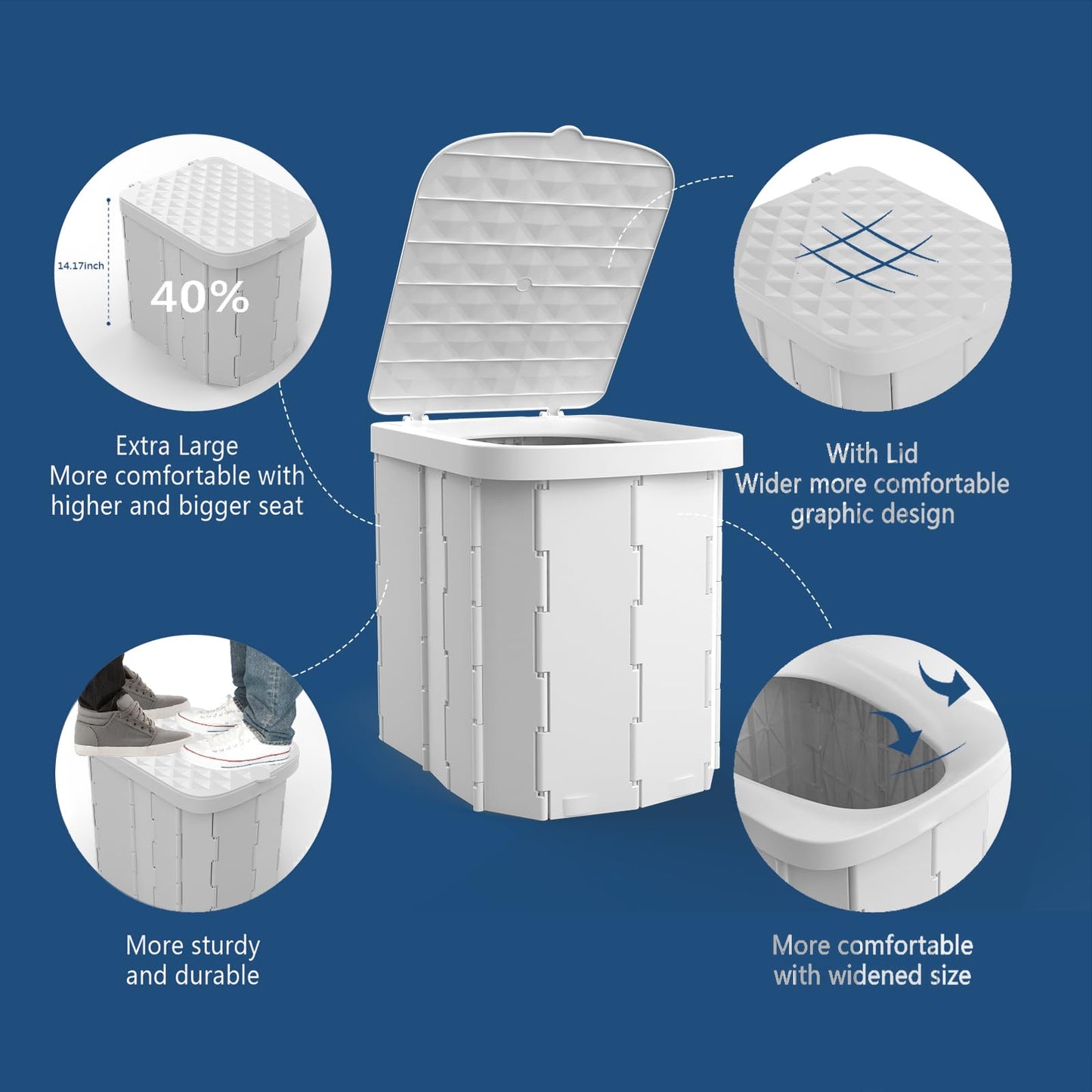 Hapoon XL Portable Folding Camping Toilet with Lid - Travel Portable Potty for Adults, Grey