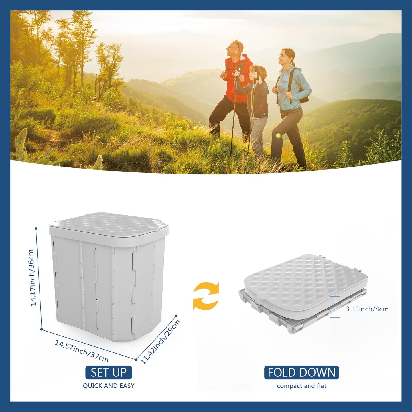 Hapoon XL Portable Folding Camping Toilet with Lid - Travel Portable Potty for Adults, Grey