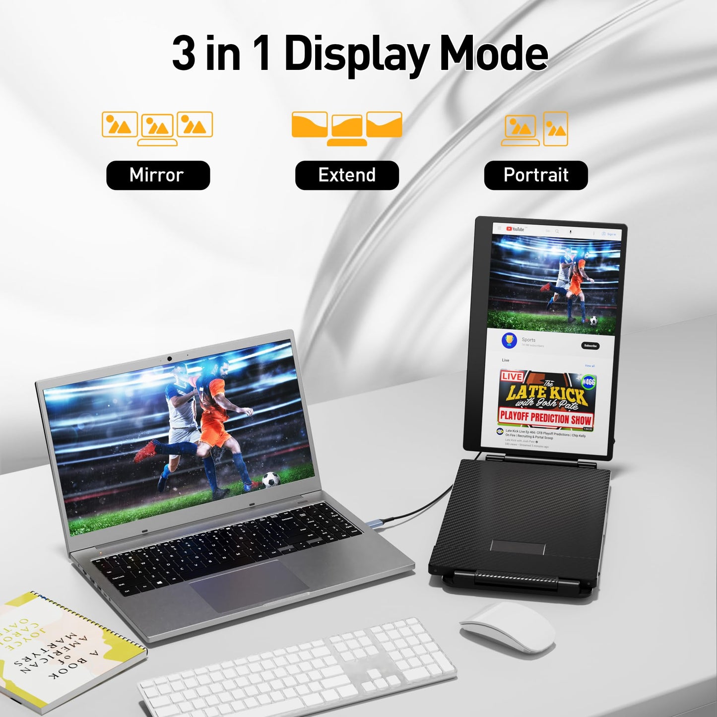 KEFEYA Laptop Screen Extender, 14.2" Portable Triple Monitor for Laptop with Full HD IPS Display, Laptop Extended Monitor Compatible with Mac, Windows, Chrome, Fits 13-17 Inch Laptops