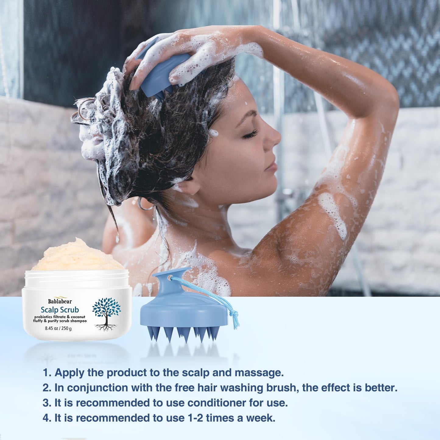 Bablabear Scalp Exfoliator Scrub,Itchy Scalp Treatment for Dandruff, No Sulfate Hair Scrub To Soothe a Dry, Flaky,Scalp,Removes Buildup,Clarifying Shampoo With Scrubber
