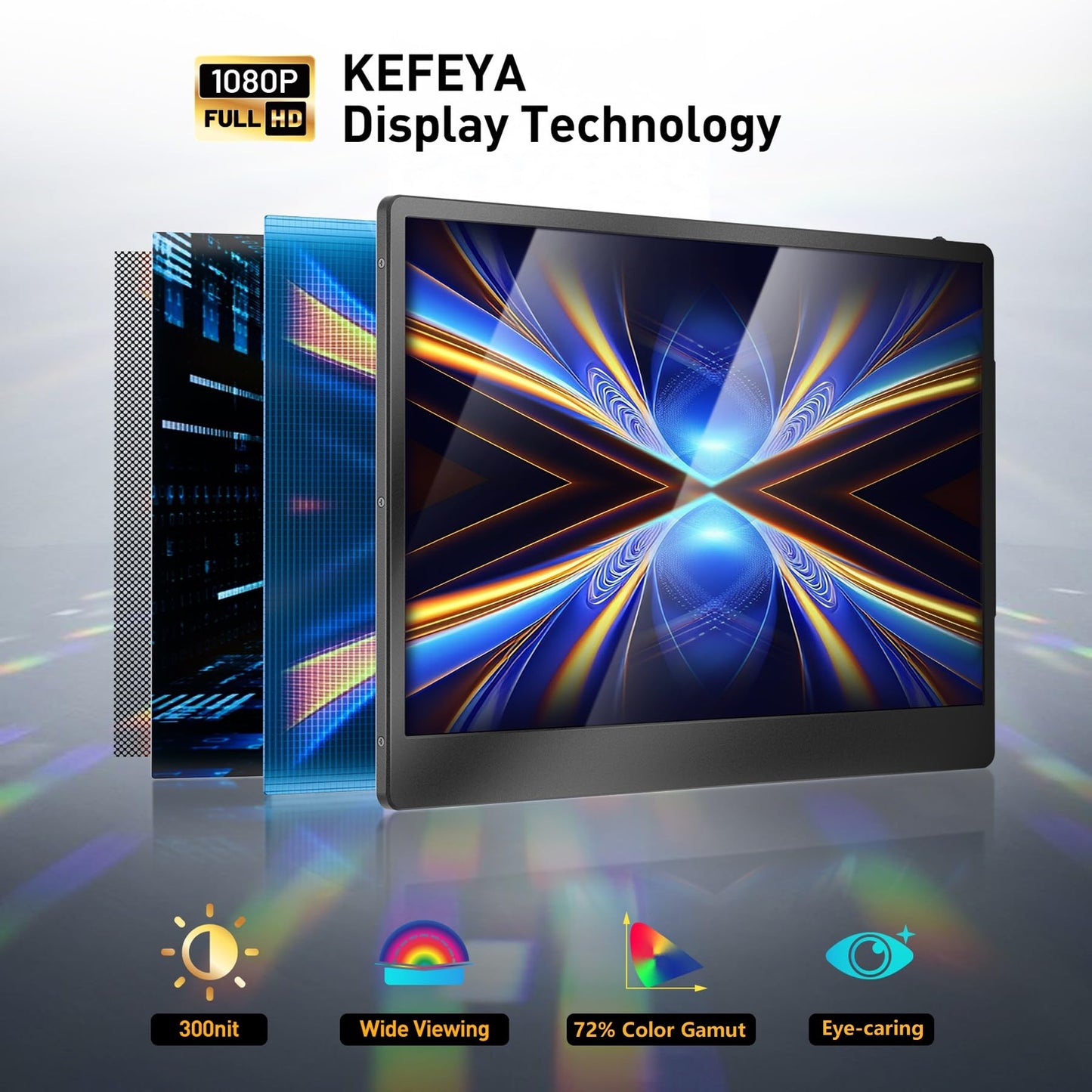 KEFEYA Laptop Screen Extender, 14.2" Portable Triple Monitor for Laptop with Full HD IPS Display, Laptop Extended Monitor Compatible with Mac, Windows, Chrome, Fits 13-17 Inch Laptops