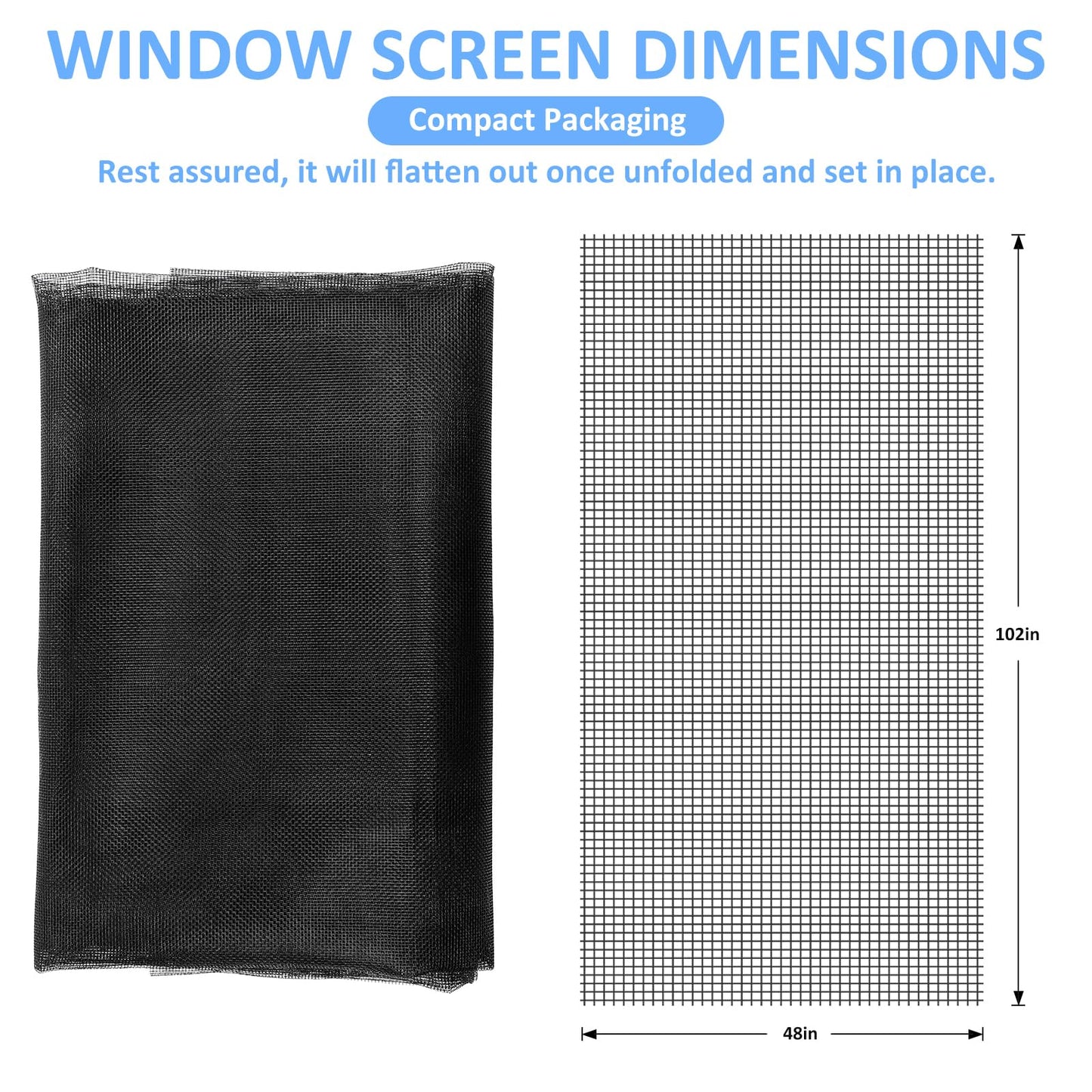 48"x102" Window Screen Mesh, Fiberglass Window Screen, Screen Door Mesh, Windows Screens and Screen Door Replacement, Patio Screen Mesh- Black