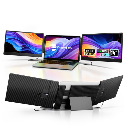 domyfan 14" Laptop Screen Extender, S3 FHD 1080P IPS Triple Portable Monitor Laptop, HDMI/USB-A/Type-C Plug and Play, Compatible with Windows/Mac/Android/Chrome/Switch/PS5