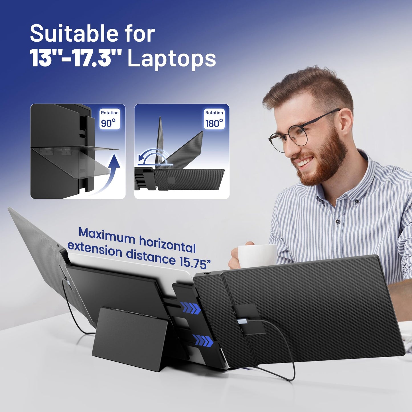 domyfan 14" Laptop Screen Extender, S3 FHD 1080P IPS Triple Portable Monitor Laptop, HDMI/USB-A/Type-C Plug and Play, Compatible with Windows/Mac/Android/Chrome/Switch/PS5