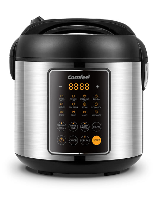 COMFEE' Rice Cooker, 14-in-1 Stainless Steel Multi Cooker, Slow Cooker, Steamer, Sauté, and Warmer, 5.3 QT, 20 Cups Cooked (10 Cups Uncooked), Brown Rice, Quinoa and Oatmeal