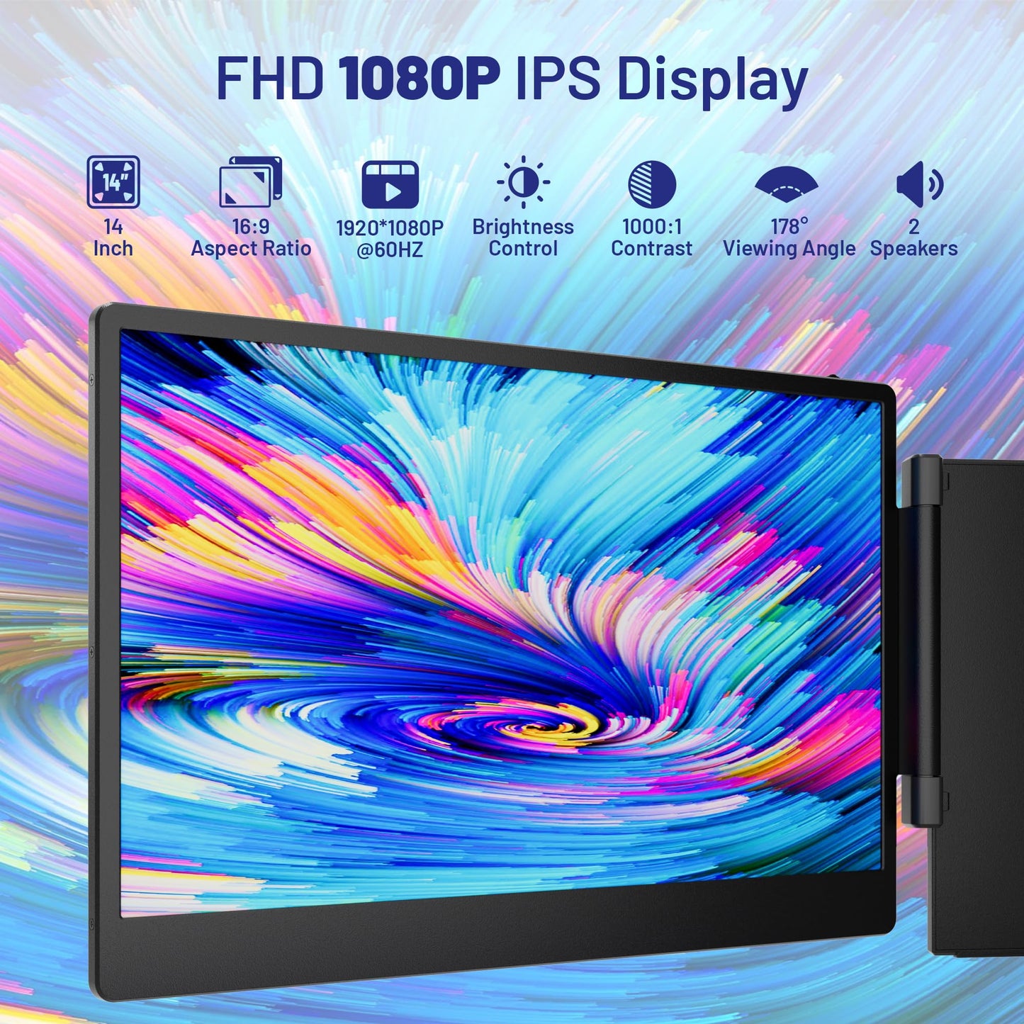 domyfan 14" Laptop Screen Extender, S3 FHD 1080P IPS Triple Portable Monitor Laptop, HDMI/USB-A/Type-C Plug and Play, Compatible with Windows/Mac/Android/Chrome/Switch/PS5